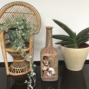 Fratelli Fanciullacci ceramic vase, enamel decor bottle design by F. Lli Marchi Brescia, Italy Egyptian Tutankhamun marked belongs -60s