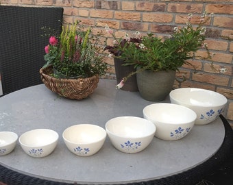 Spray decor ceramic bowl set, 6x nest salad bowl white blue baking serving bowl country house crockery white blue xs-xxl 30s -50s