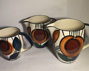 3x ceramic jug hand-painted Manufactory Aalen, Germany Decor 314, WGP vase jug 3 sizes rarity rare collector Art Deco 1930-40