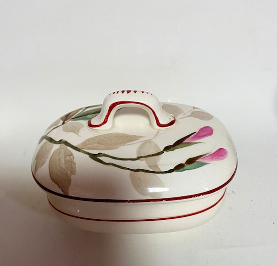 Handbemalt Keramik Dose Art Déco German Bauhaus Keramik Schatulle Rosenblüte Handgefertigt Stream Line Aufbewahrung Seifendose Schmuck 30er