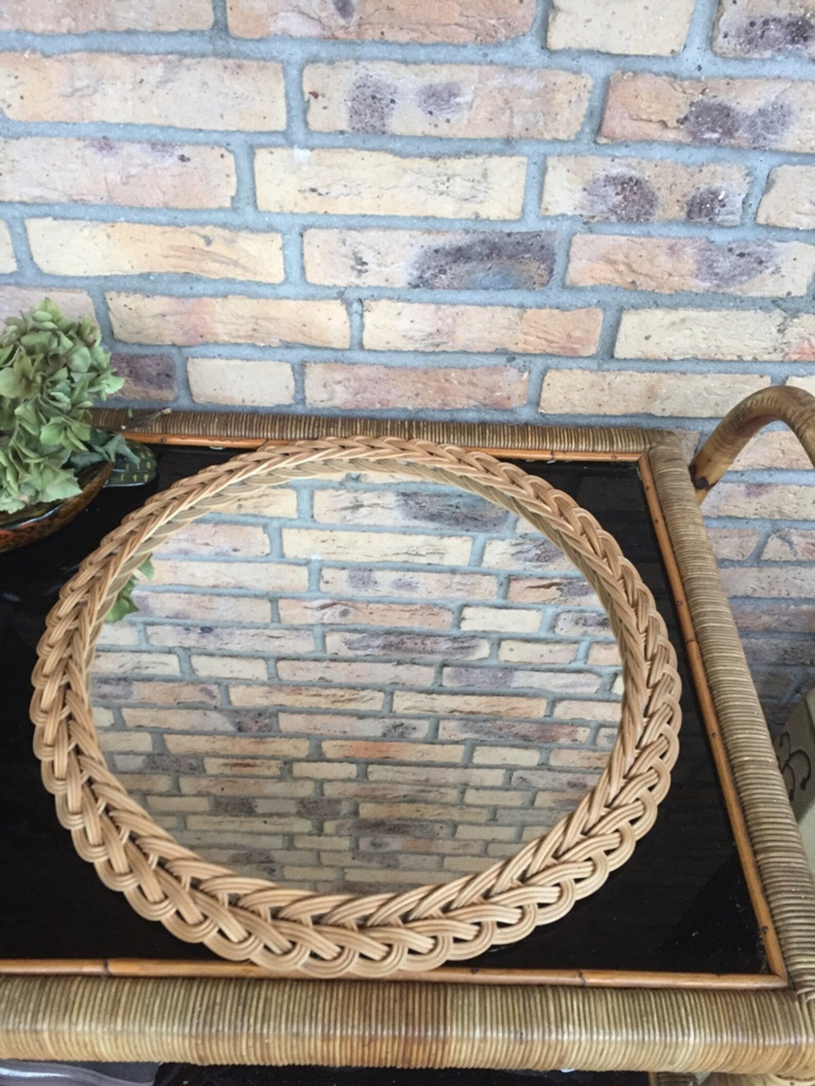 1970s Boho Mirror Handmade Wicker Basket Mirror Woven Wall Etsy