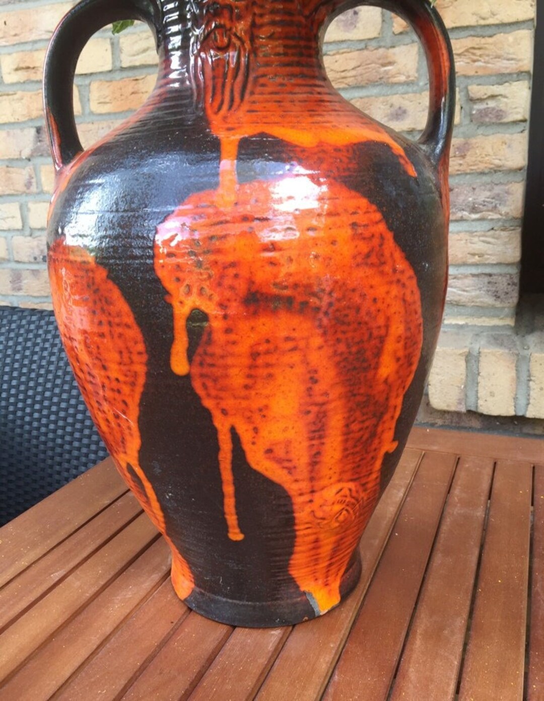 Large Lava Glaze Ceramic Floor Vase – Orange - Sculptural 1960s Vessel ...