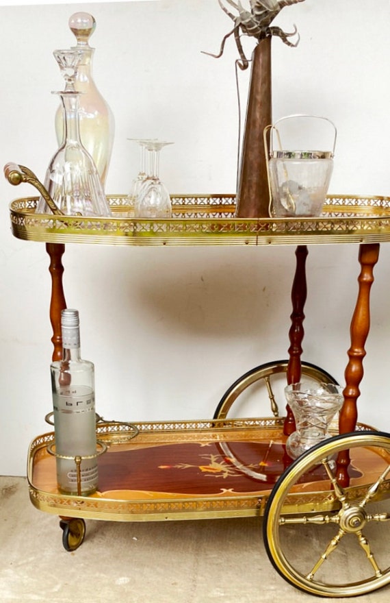 Amazing Italian Vintage Faux Bamboo Bar Cart, Hollywood Regency Brass  Trolley With Glass Plates -  Canada