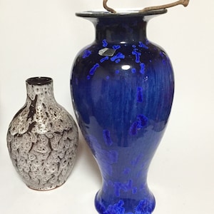 Noble blue ceramic vase KTU Unterstab, large studio vase handmade large flower vase, art ceramics Germany, marked 70s