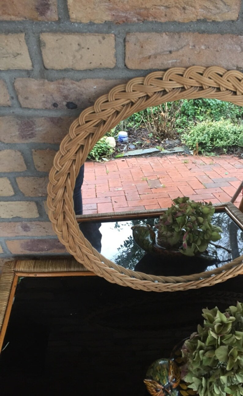 1970s Boho Mirror Handmade Wicker Basket Mirror Woven Wall Etsy