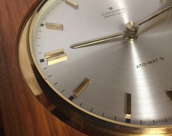 Wall clock Junghans ATO-MAT S Junghans, Germany sunburst aluminum brass teak, 3 D rare modern art wall clock, xmas for him 60s