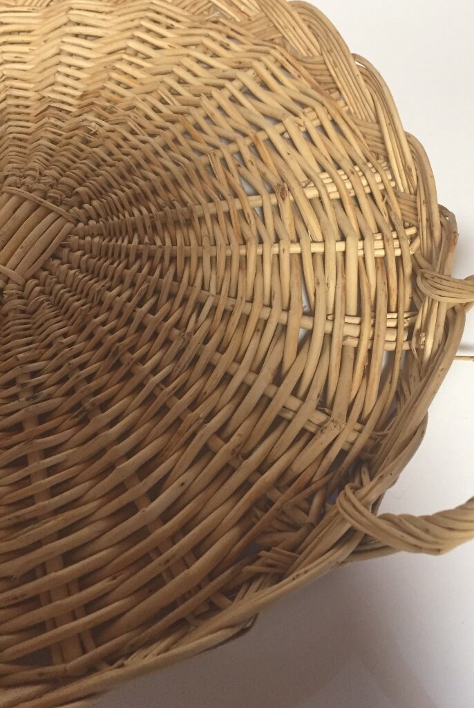 Vintage Wicker Basket Tray Round Large Basket Tray Natural Etsy