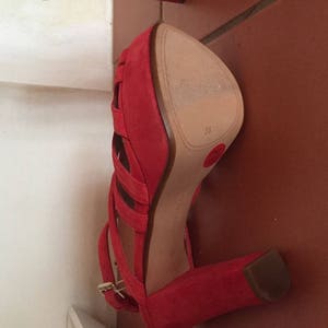 Red high heels, size 38.5 open strappy sandal, sexy shoes, party shoes, prom, engagement, red shoes, dating dance shoes image 3