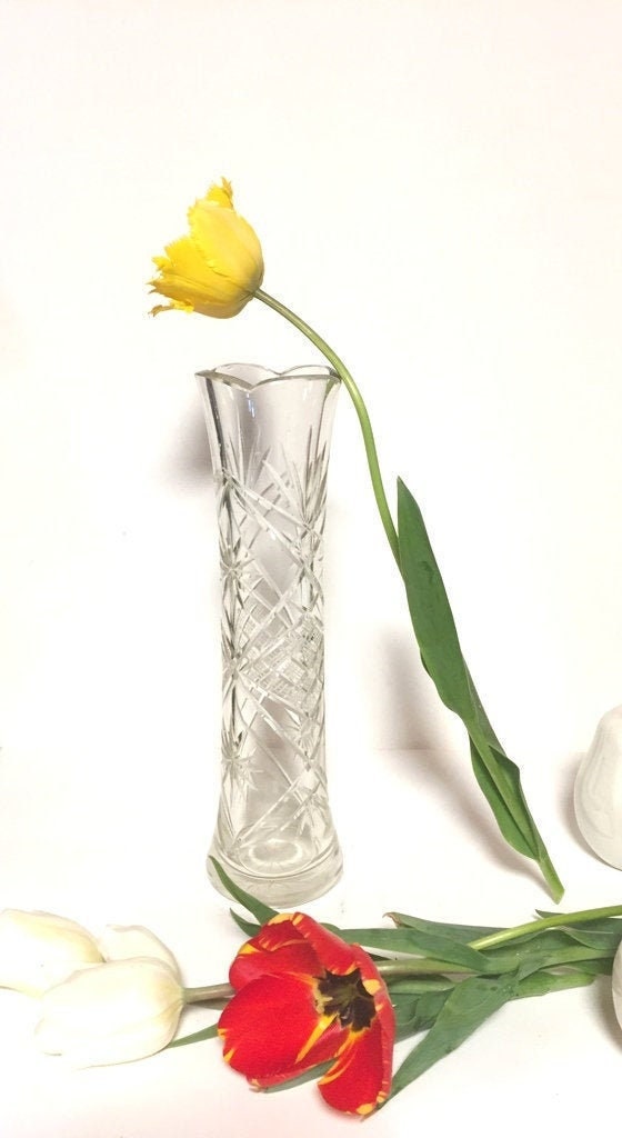 ヴィンテージ ボヘミア クリスタル花瓶ハンドカット、1.1 kg