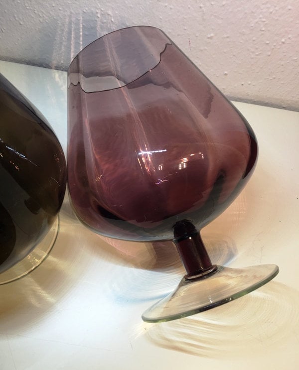 XXL Brandy Glasses 2x Vintage Organic Balloon Glasses Purple Glass Balloon Smoked Glass Vase Mid Century Barware
