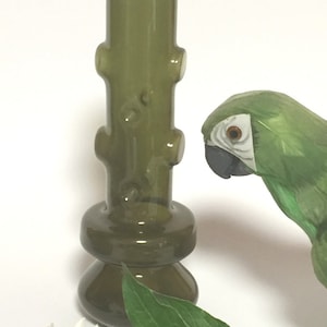 Lauscha Bimini glass vase, olive green glass vase, rare cylindrical shape handmade filigree glass vase, modern art space time space age 60s