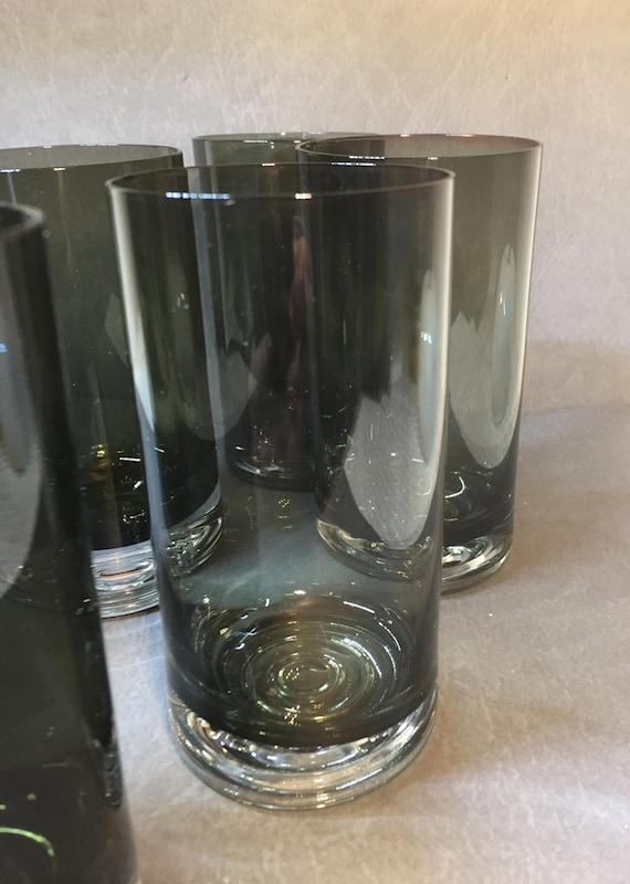 Rauchglas Highball Gläser, dunkel Kristall Longdrink Gläser Wassergläser Tonic schwarze Gläser Blasen Eisboden Modern Art Bar 1960er