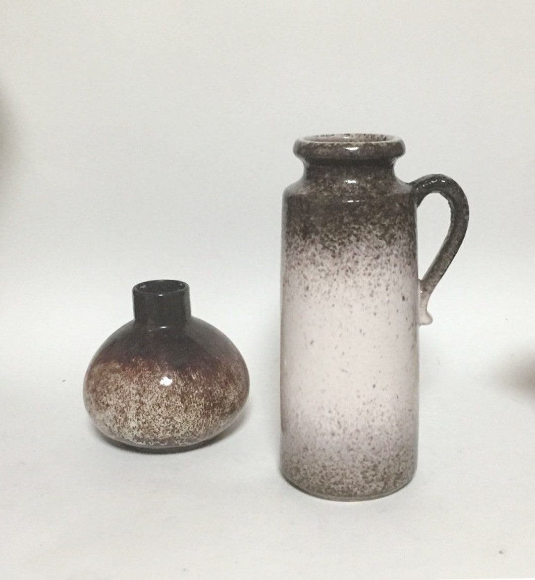 Scheurich陶器の花瓶WGP 414-16と球形の花瓶セット、白、茶、ピンクの