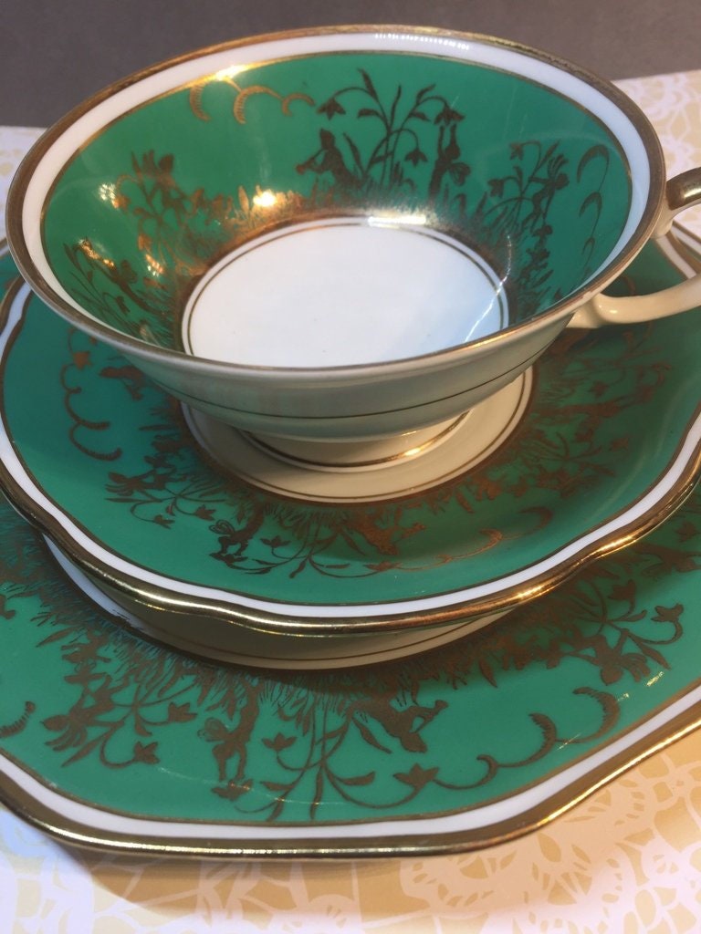 Porseleinen collectie beker elfjes, engelen Biedermeier scène, wit groen goud papier gesneden Vivaldi componist muzikant cadeau vintage jaren '30-'40
