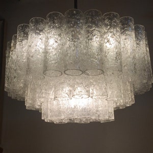 Murano Venini Chandelier Glass Tubes 63x Venini Glass Tube, XL Chandelier 3 Tiers, Flush Mount Murano Glass Orig. Mid Century Lighting