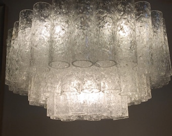 Murano Tronchi chandelier glass tubes 63x tubes, XL chandelier 3 levels, 5x flush mount  Mid Century Doria hall lighting 60s