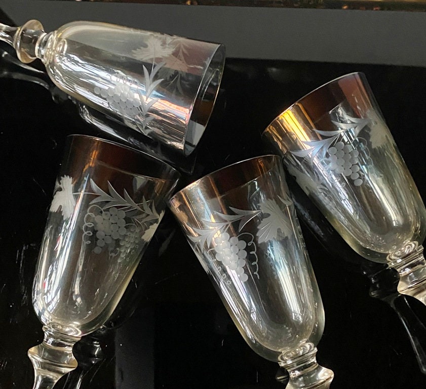 Lot de 6 verres vintage gravés motif raisin – années 70 - Arts de la table