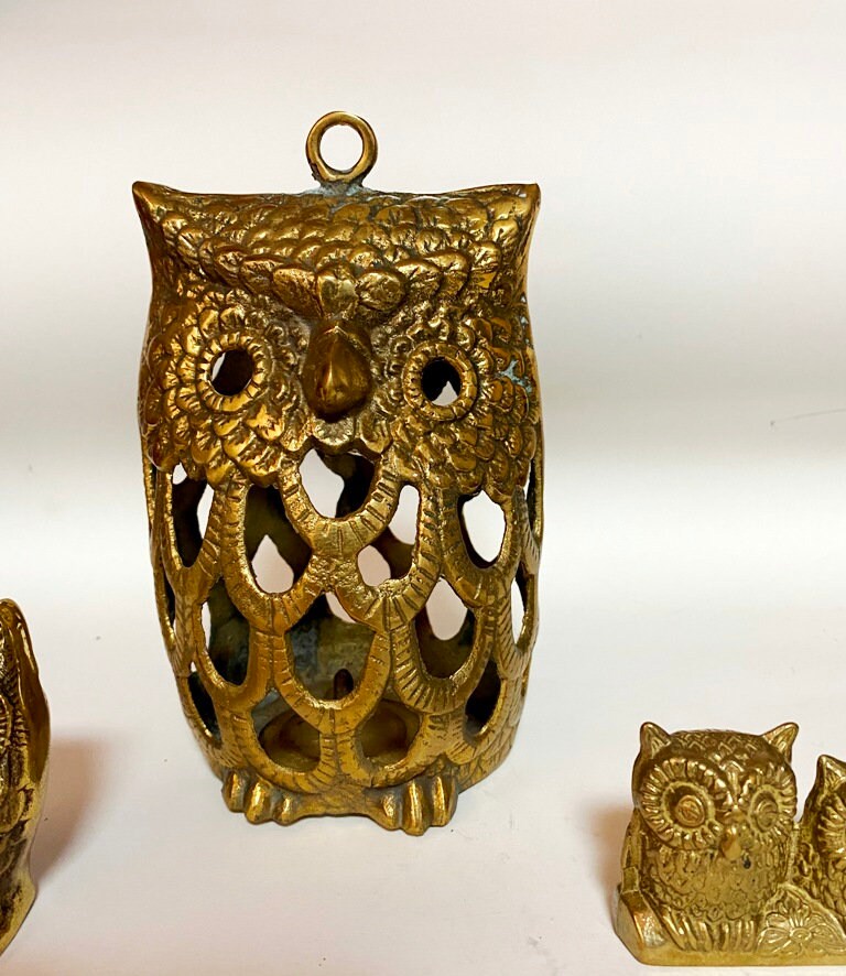 Brass Owl Lantern Handmade Germany Around 1950-60, Handicraft Owl