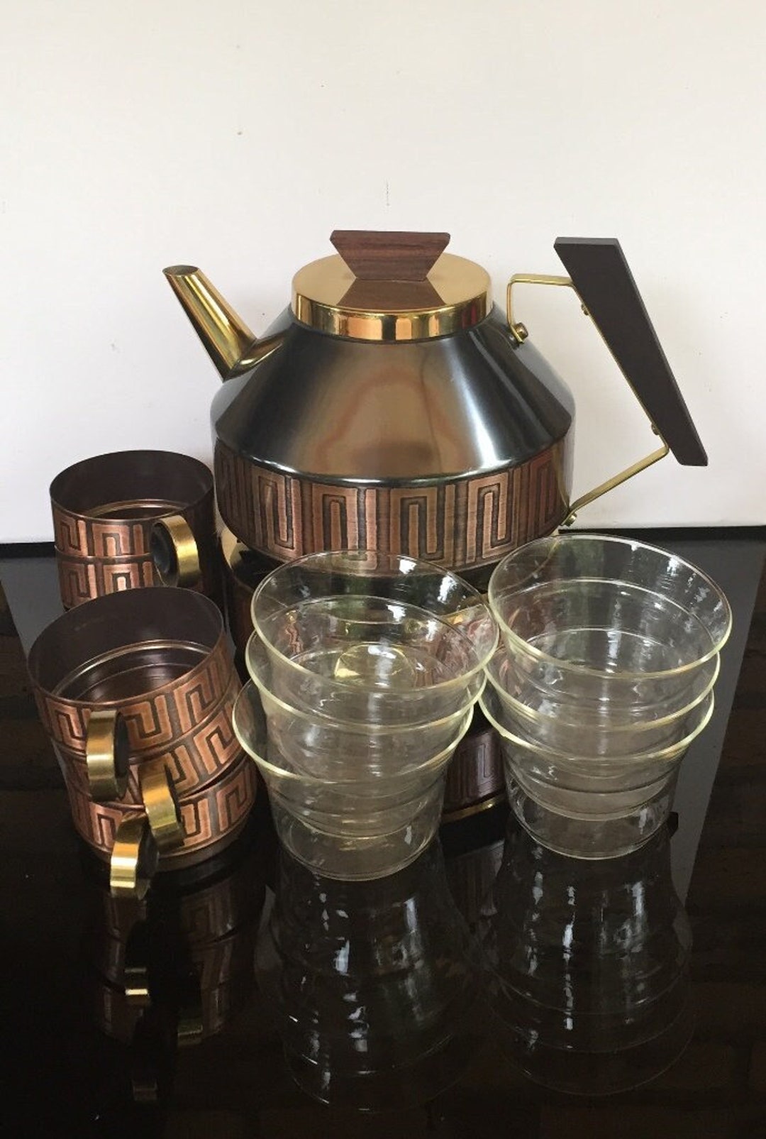 Copper Teapot Cups Teakcopper, Vintage Danish Design Tea Glasses