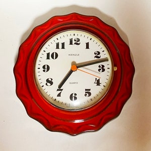 Vintage wall clock red ceramic, handmade kitchen clock Mid Century wall clock red glaze Kienzle quartz wall clock Boho home 1970s