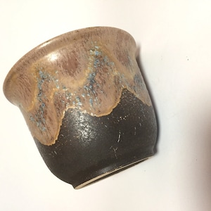 Vintage keramische plantenbak, handgemaakt, moderne kunst bloempot, West-Duitsland, Space Age jaren 1960-70, geglazuurd, turkoois bruin