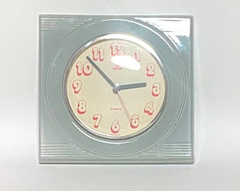 70s ceramic wall clock, noble space age clock Memphis style, exquisite clock, quartz handmade gray pink metallic clock, art ceramics German