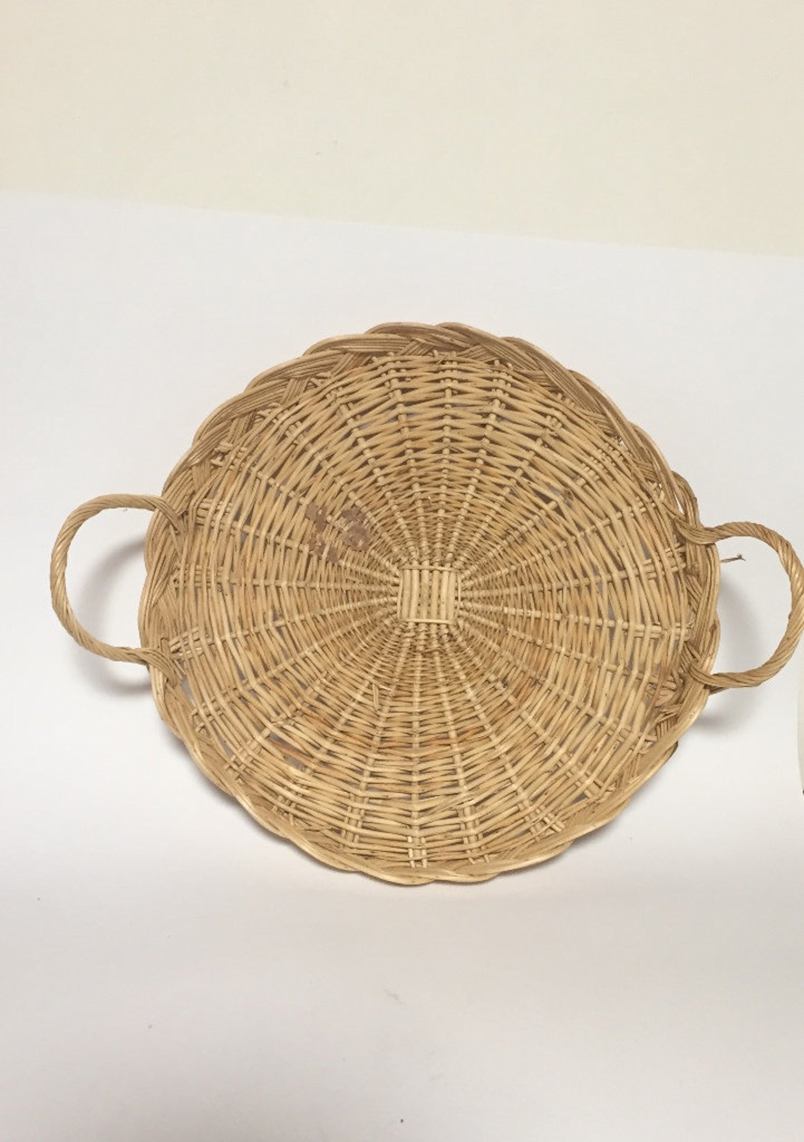 Vintage wicker basket tray round large basket tray natural Etsy