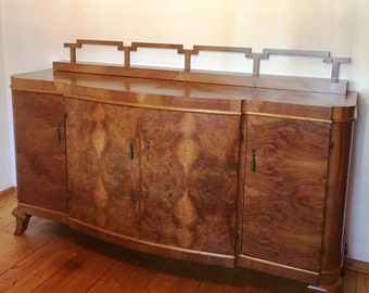 Art Deco Walnuss-Holz Sideboard cabinet / Highboard Buffet Anrichte Wurzelholz Spiegel-Furnier selten Einzelstück aus den 1930er-40er Jahren