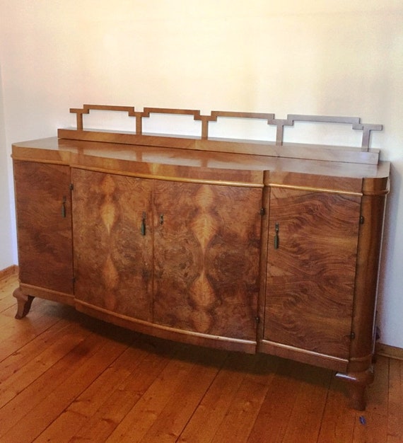Art Deco Burl Walnut Wood Sideboard Cabinet Highboard Buffet