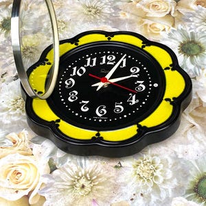 Vintage wall clock ceramic handmade yellow wall clock sun wall ceramic clock flower kitchen clock original 1960-70s, Made in Germany