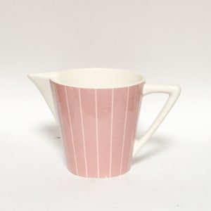 Pink ceramic jug, vintage handmade paint by Staffel Limburg DOM KERAMIK, Germany 1950s dish, pink white bar jug