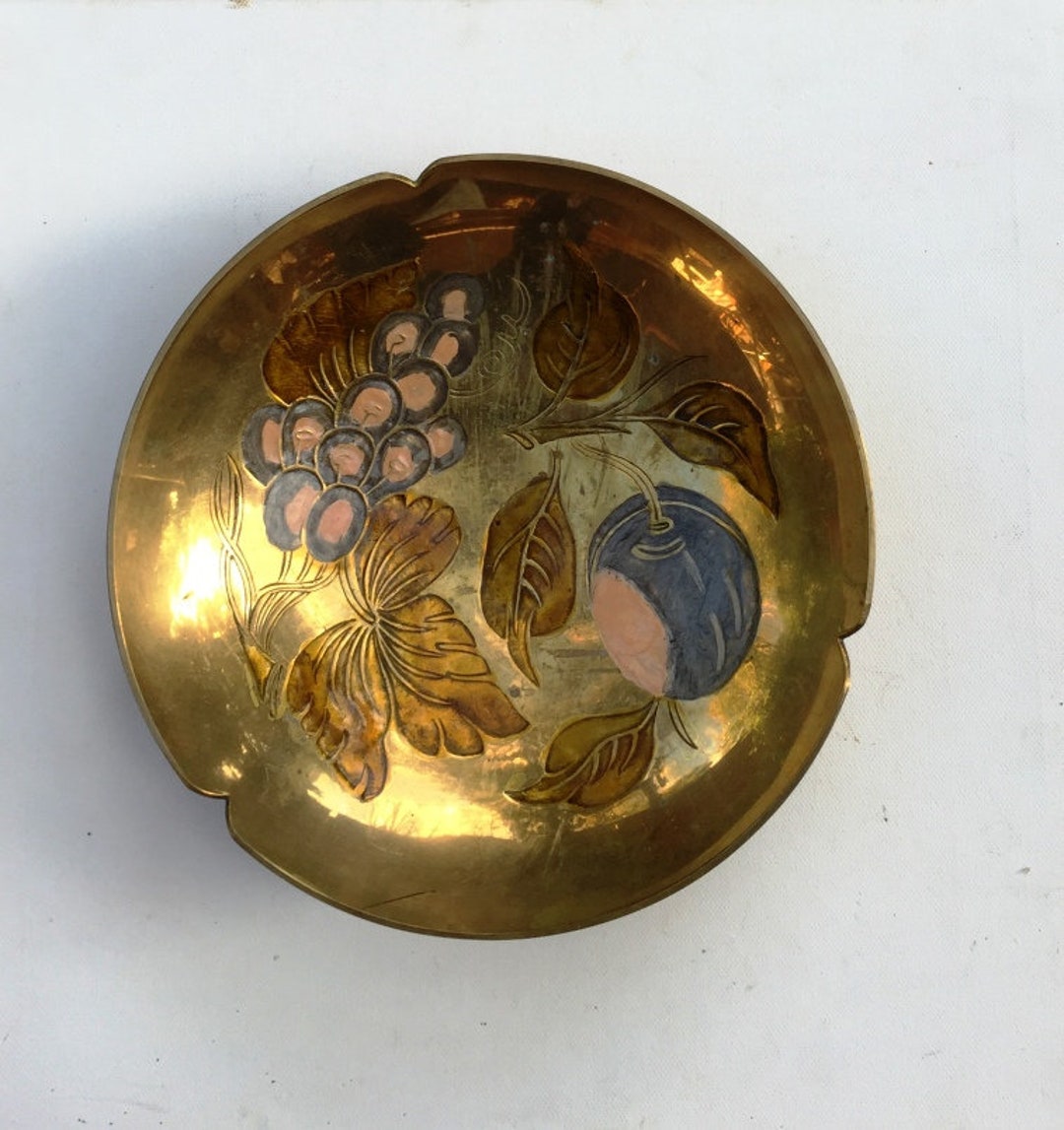 Broche Ancienne En Laiton émaillé Cloisonné Fleurs - Bijou Art Déco Années 20