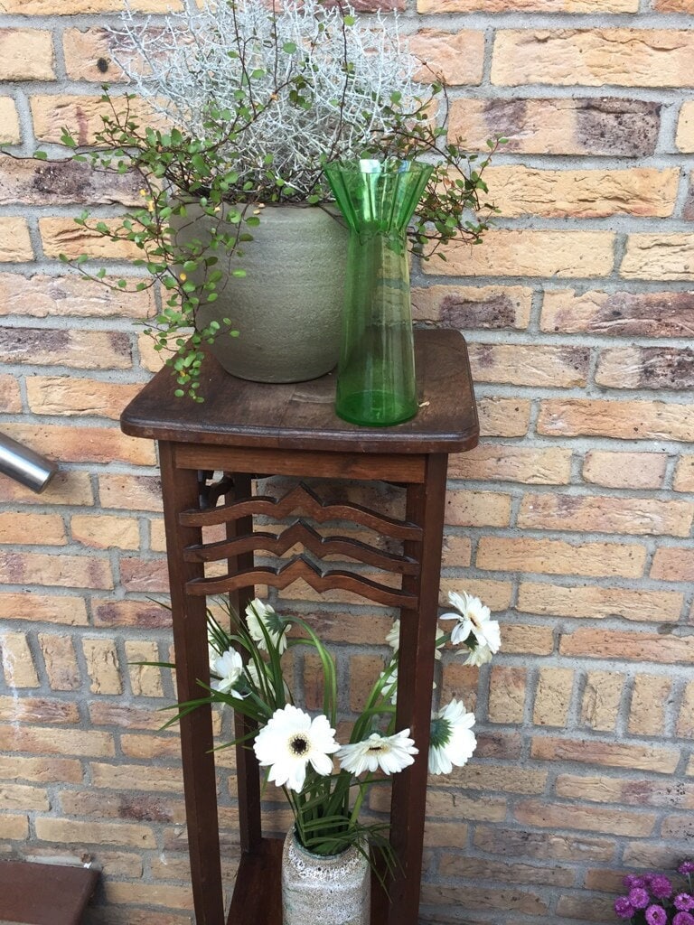 Art Nouveau Oak Flower Stand, Handmade High Shelf, Flower Shelf