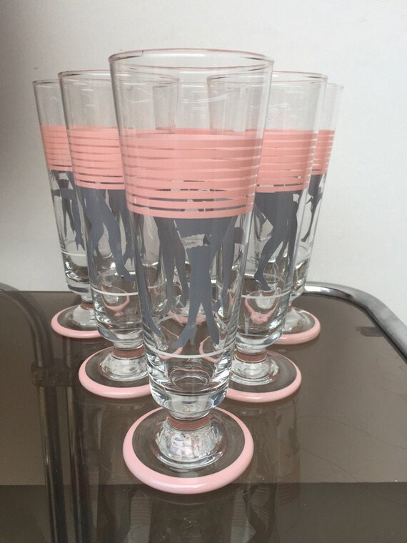 Rare Pair of Vintage Panache selling Memphis Pink Stripes Highball Glasses