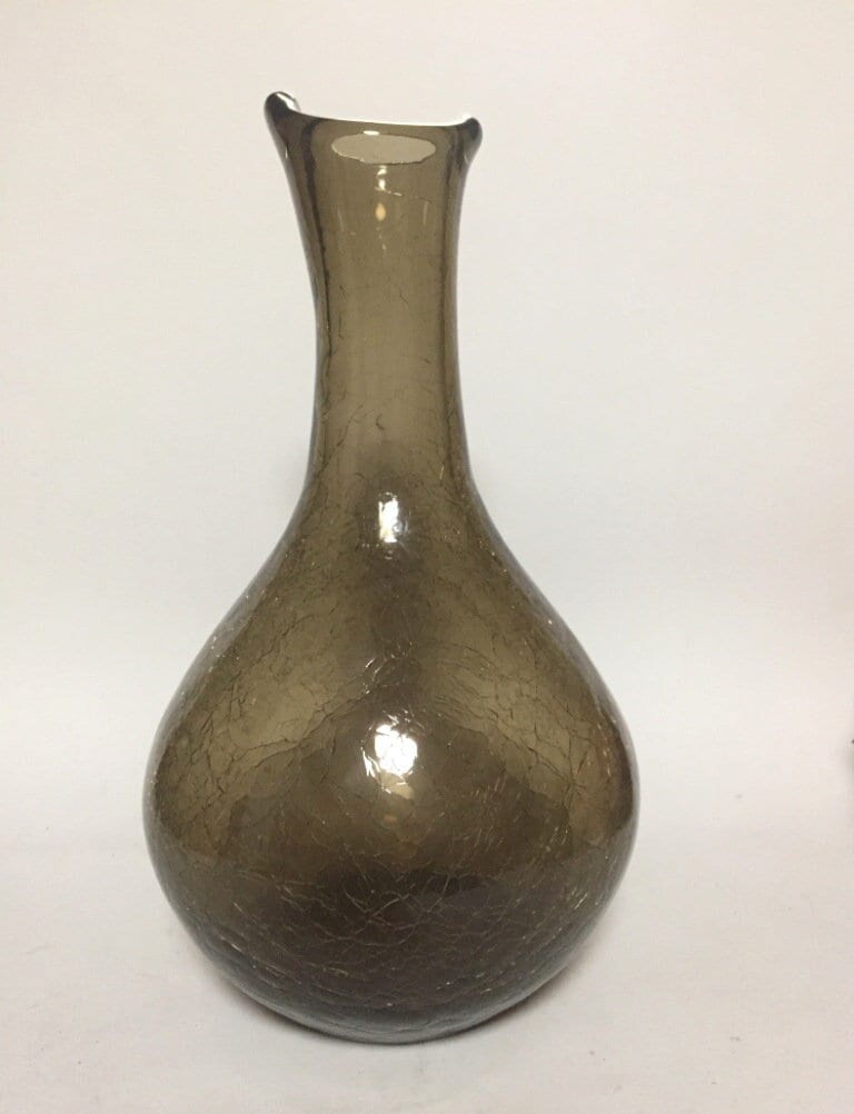 ミッドセンチュリーのスモークガラスの花瓶、手作りのクラックルガラス