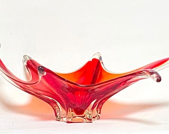 XXL red Murano glass bowl, Sommerso bowl handmade original Italian glass 1970s Flavio Poli collector&#39;s item top condition