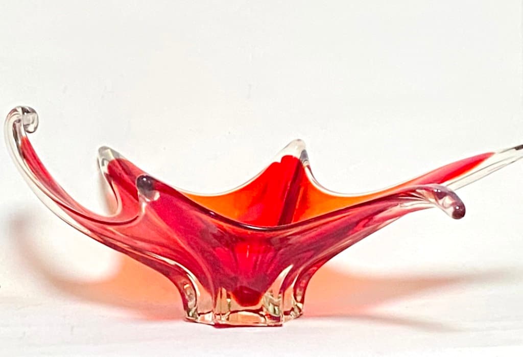 XXL red Murano glass bowl, Sommerso bowl handmade original Italian glass 1970s Flavio Poli collector's item top condition