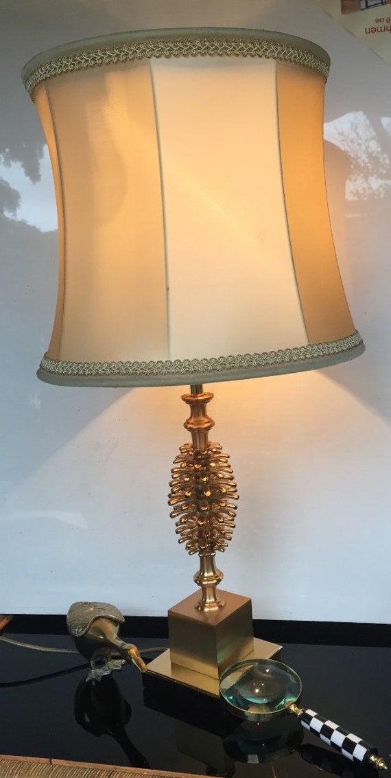 French Table Lamp Brass Pine Cone Gilded Naturalistic Design French Table Lamp Brass Pine Cone Gilded Naturalistic Design