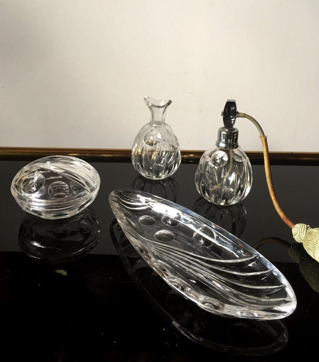 Lead Crystal Perfume Glasses Set, Vanity Glass Hand Cut Moser Style ...