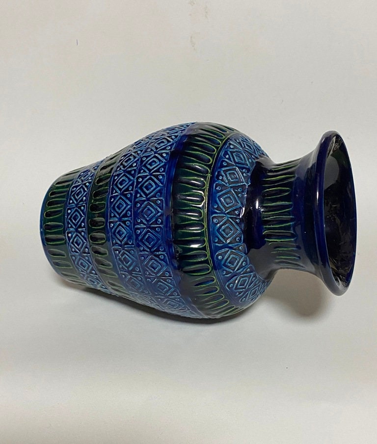[イタリア製] ヴィンテージ　マジョルカ　陶器花瓶 ヴィンテージ セラミック 花瓶 ブルー グリーン マジョリカ アルド