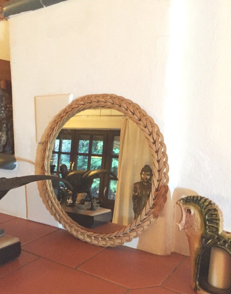 1970s Boho Mirror Handmade Wicker Basket Mirror Woven Wall Etsy