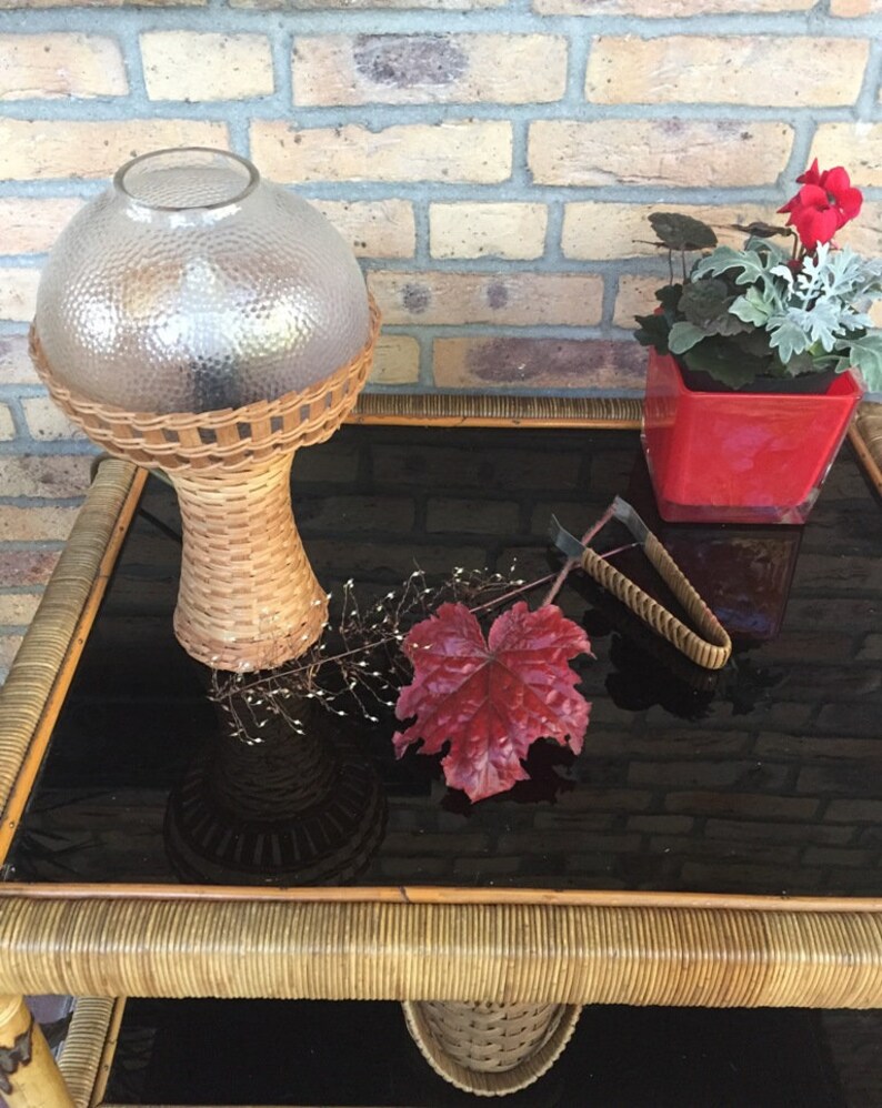 Vintage Table Lamp Boho Wicker Wicker Lamp Rattan Basket Lamp Etsy