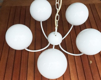 Sputnik Chandelier Glass Balls White Glass Ball Shades Hanging Lamp, Space Age Metal/Glass Modern Art Opal Glass Shade Lamp, Vintage