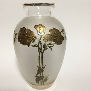 Handmade glass vase frosted hand-painted, art déco style vase gold paint silver enamel vase, XL single piece