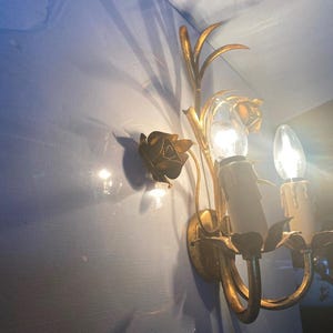 Florentine rose wall lamp gold metal Hans Kögl design light Hollywood Regency 1960-70s rare find original