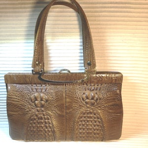 Vintage Alligator geprägt Hand-Tasche braun gold /elegante Clutch Melbourne -Textur Krokodil-Tasche Vinyl Faux Reptiltasche 1960-70er
