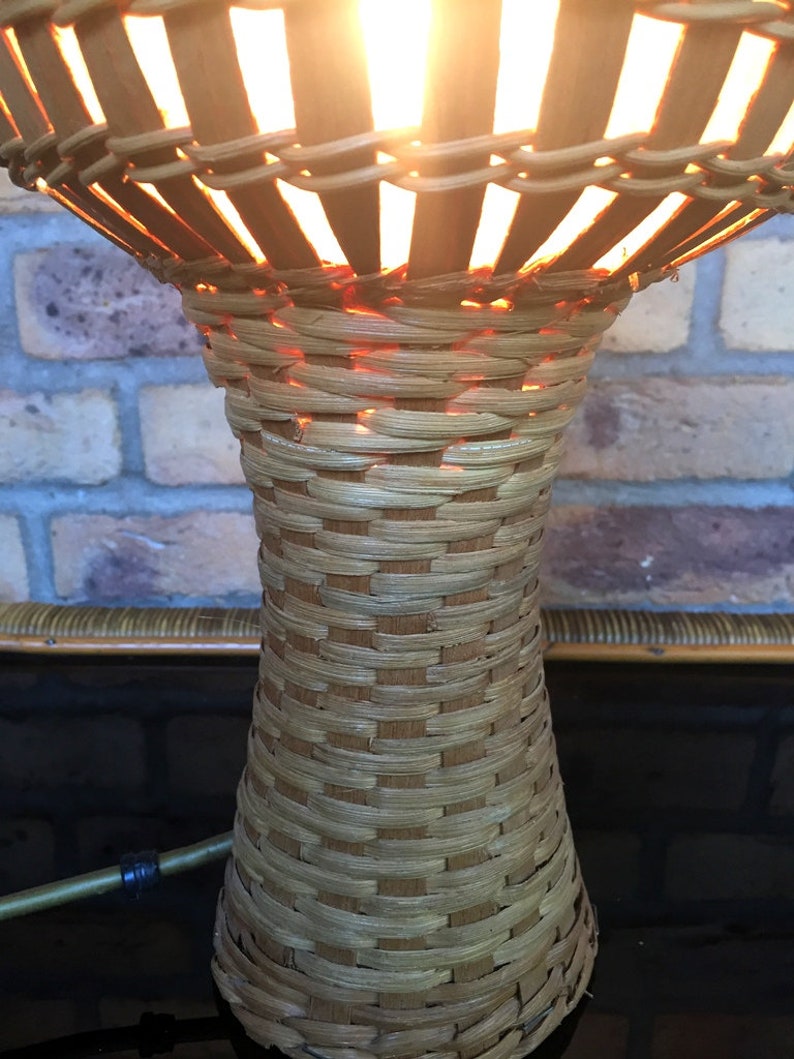 Vintage Table Lamp Boho Wicker Wicker Lamp Rattan Basket Lamp Etsy
