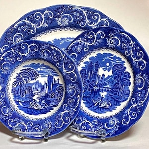 Wedgwood Tunstall Dinner Service Blue and White Wedgwood River Scene River Scenes - For 6 OR 12 people as desired with serving platters