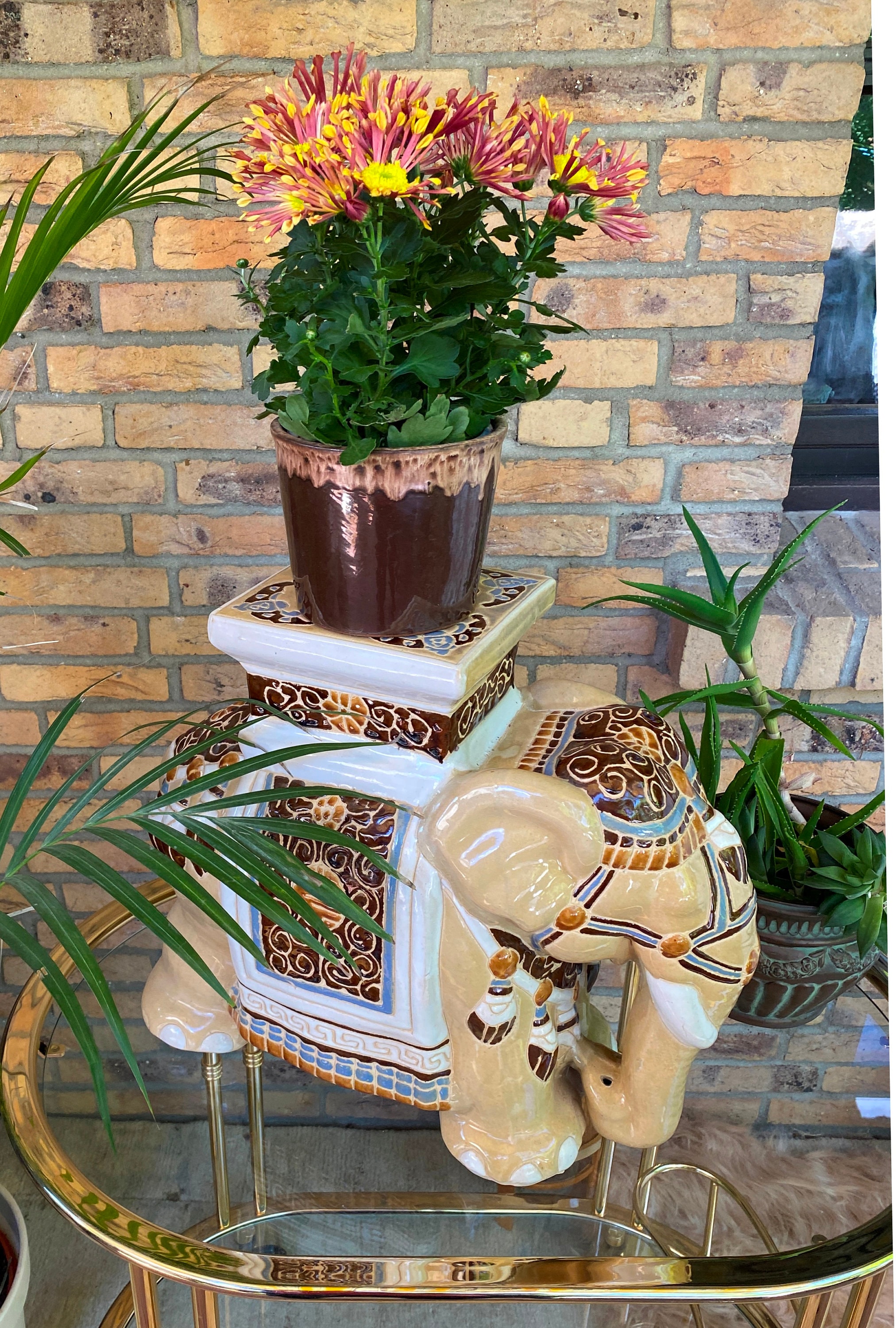 Support De Plante Vintage éléphant - Terre Cuite - Fabrication Vietnam