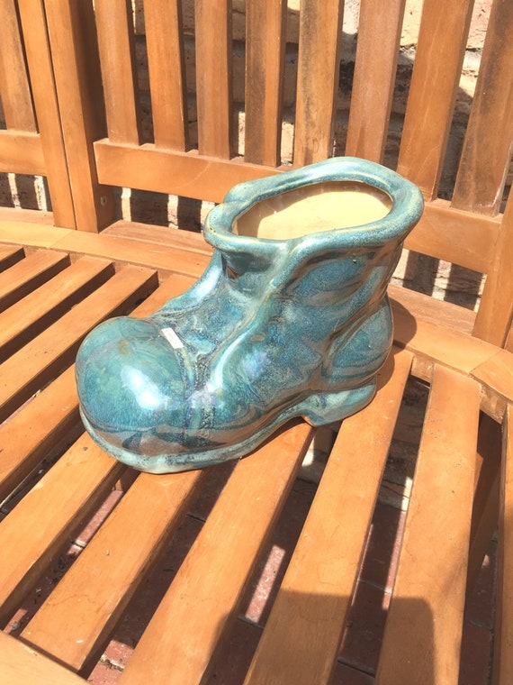 Schuh Keramik großer Keramik, by handgefertigt, Formano aus Glasur, Sukkulente Türkis Pflanzgefäß, vintage Blumentopf Schuh